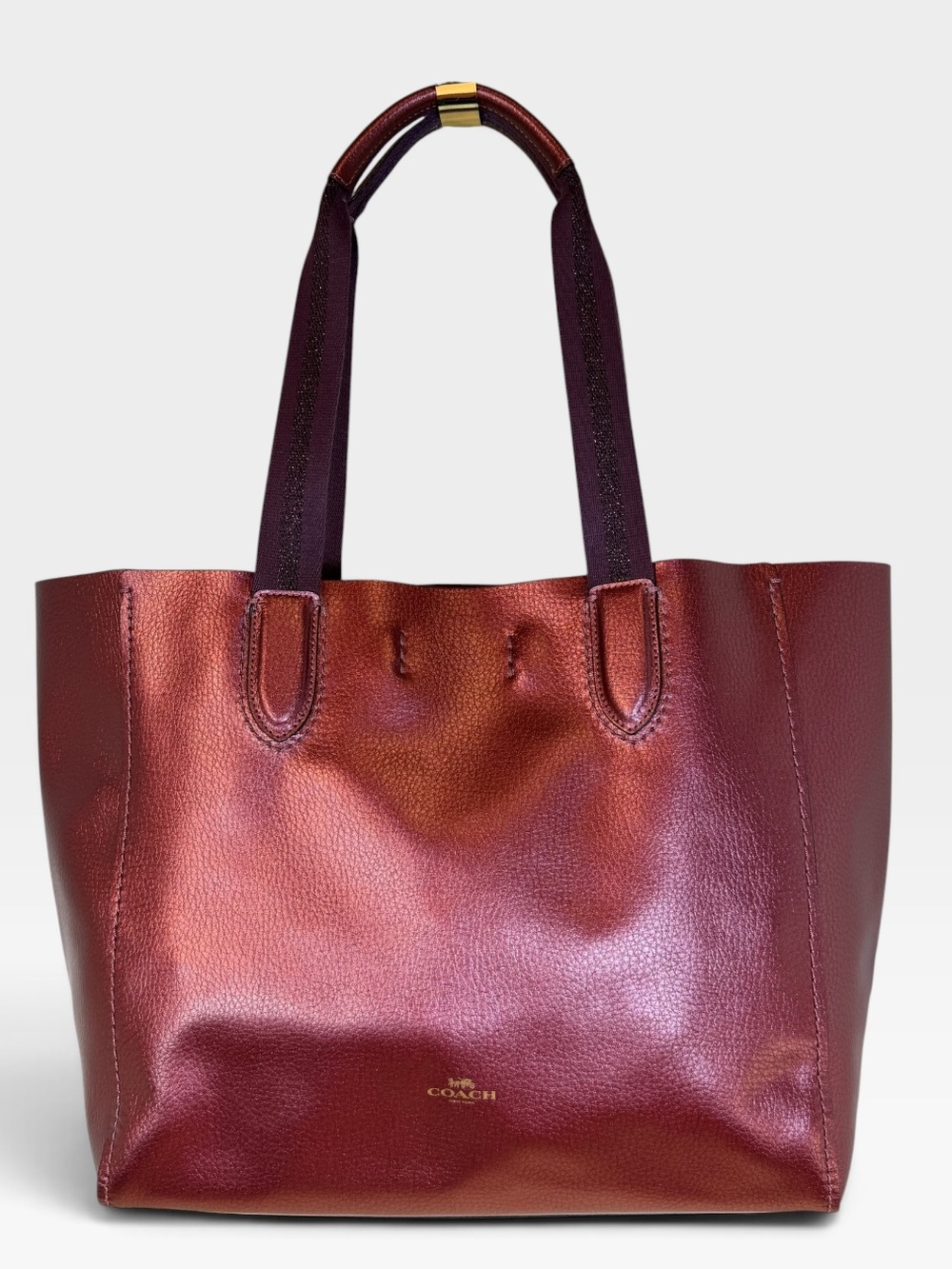 COACH Derby Metallic Wine Pebbled Leather Tote Shoulder Bag EUC